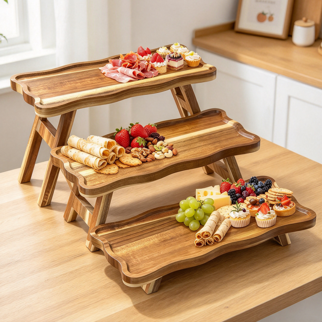 23 Foldable Acacia 3-Tier Cupcake Stand - Image 1