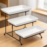 3-Tier White Porcelain Serving Platters 12-Inch