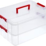 2-Tier Plastic Stackable Storage Box with Handle Lids