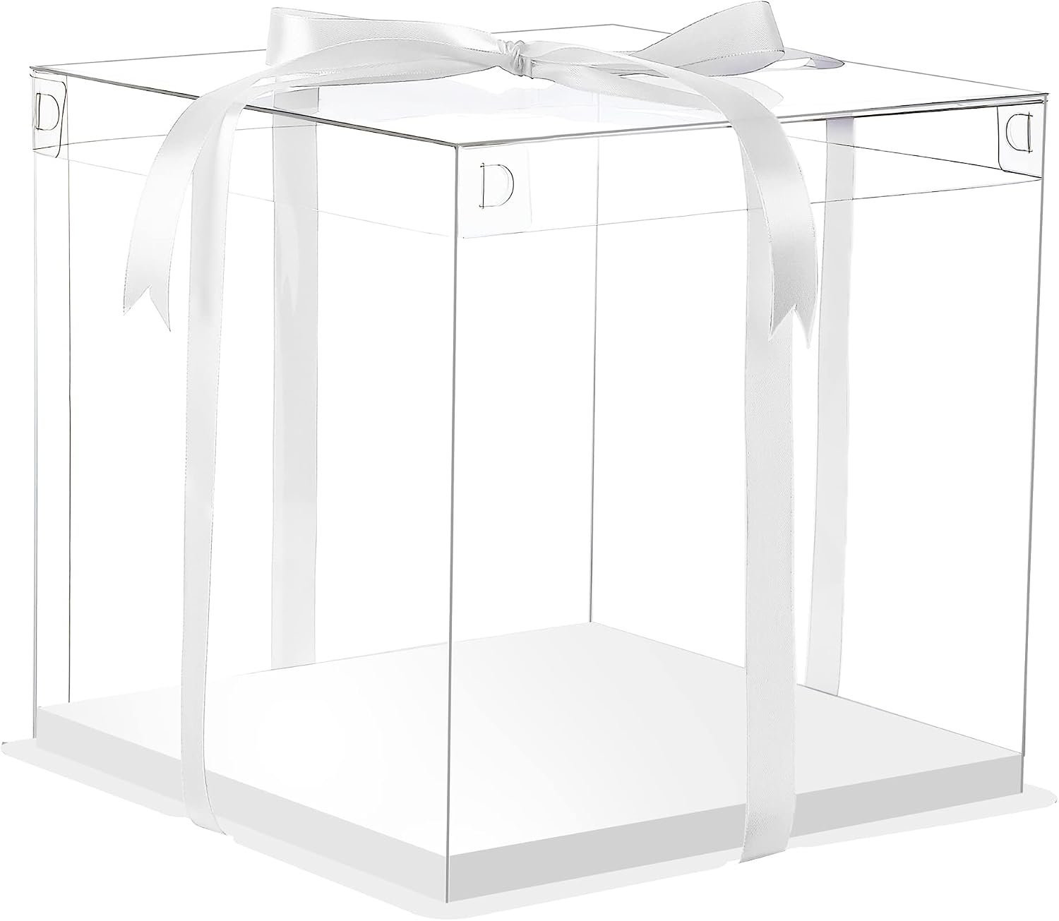 61f5AHNIynL._AC_SL1500_.jpg 6-Piece Clear Tall Cake Boxes with Ribbon 12x12x10 - Image 1