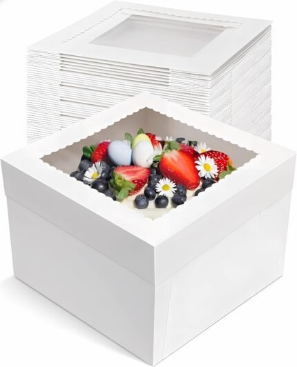 20-Pack White Window Cake Boxes 12x12x8