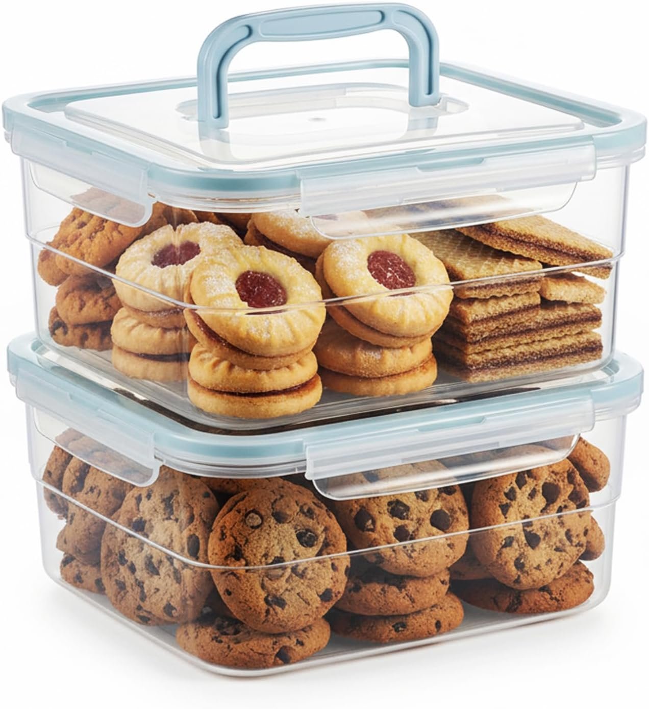 71ons7Jy81L._AC_SL1500_.jpg 2-Pack 3.2L Blue Square Airtight Cookie Containers with Silicone Seal - Image 1